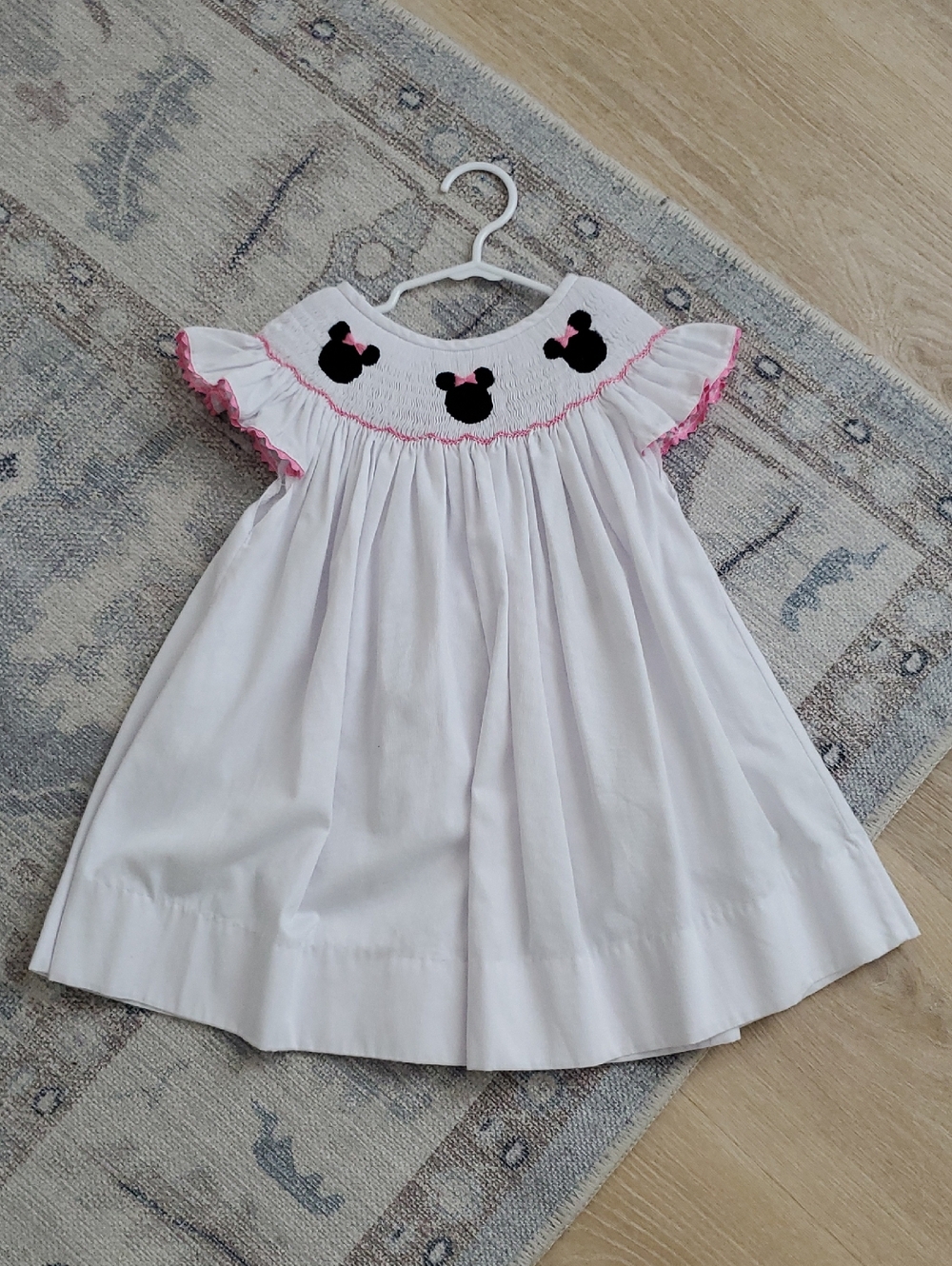 Smockingbird Pink White Smocked Embroidered Disney Minnie Mouse Dress Top Sz7